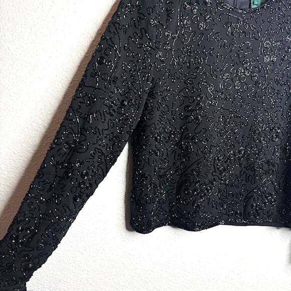 Elevated Luxurious Black Beaded Shimmering Top Sz Large - Picture 6 of 16